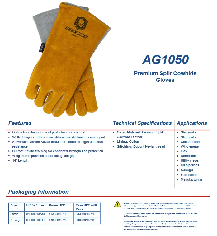 Stick Welding Gloves - 14" Premium Split Cowhide Stick Welding Glove - AG1050